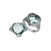 Sterling silver handcrafted Blue Topaz Quartz heart statement ring with Balinese detailing